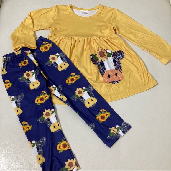 Boutique 🤠🌻 sunflower girl cow 🐄 cute pants set - Picture 2 of 4